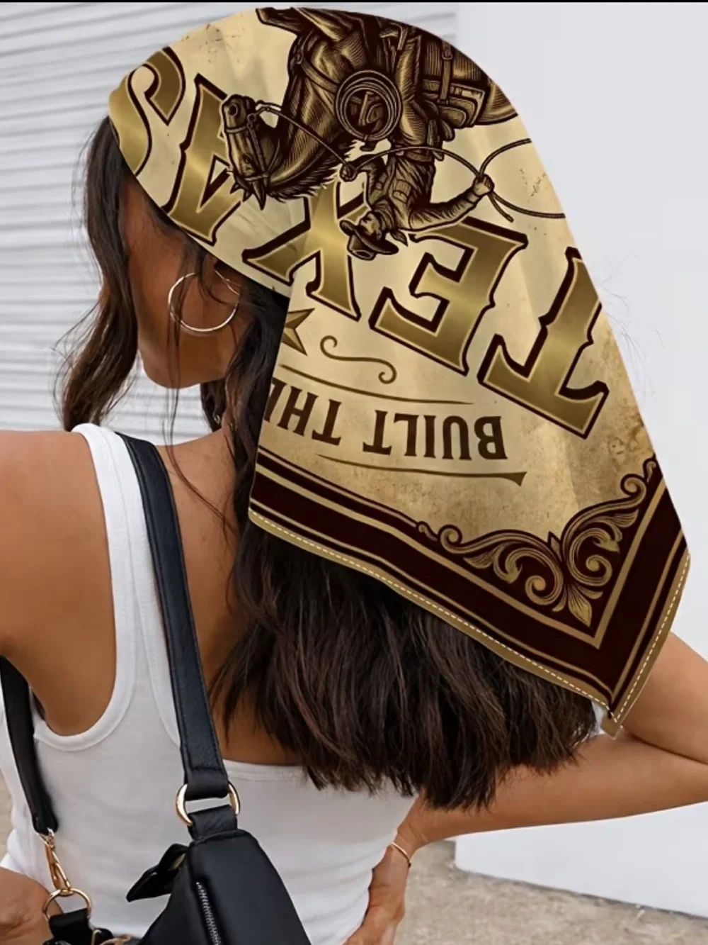 Vintage Texas Lone Star Scarf in Tan and Brown 35”